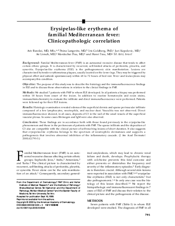 (PDF) Erysipelas-like erythema of familial Mediterranean fever ...