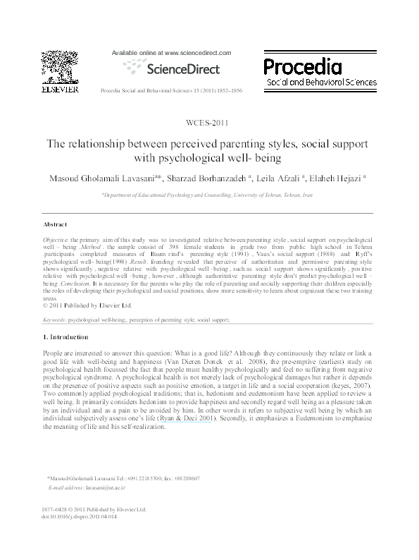 (PDF) The relationship between perceived parenting styles, social ...
