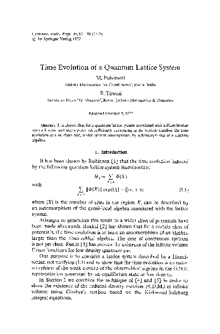 (PDF) Time evolution of a quantum lattice system