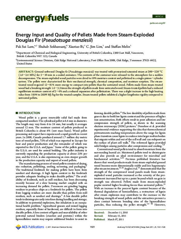 (PDF) Energy Input and Quality of Pellets Made from Steam-Exploded ...