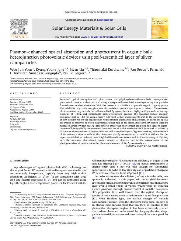 (PDF) Plasmon-enhanced optical absorption and photocurrent in organic ...