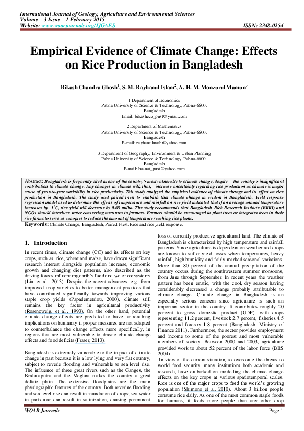 (PDF) Empirical Evidence of Climate Change: Effects on Rice Production ...