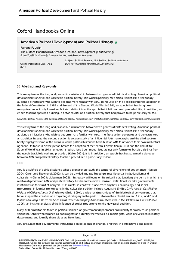 (PDF) Coming of Political Age: American Schools and the Civic