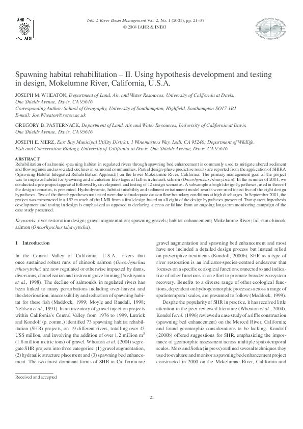(PDF) Spawning habitat rehabilitation ‐ II. Using hypothesis