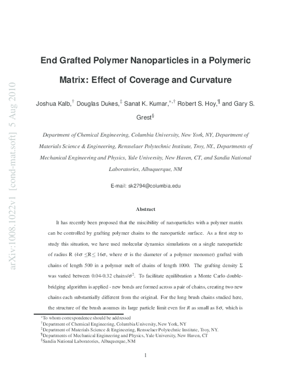 (PDF) End grafted polymer nanoparticles in a polymeric matrix: Effect ...