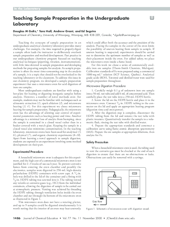 (PDF) Teaching Sample Preparation in the Undergraduate Laboratory