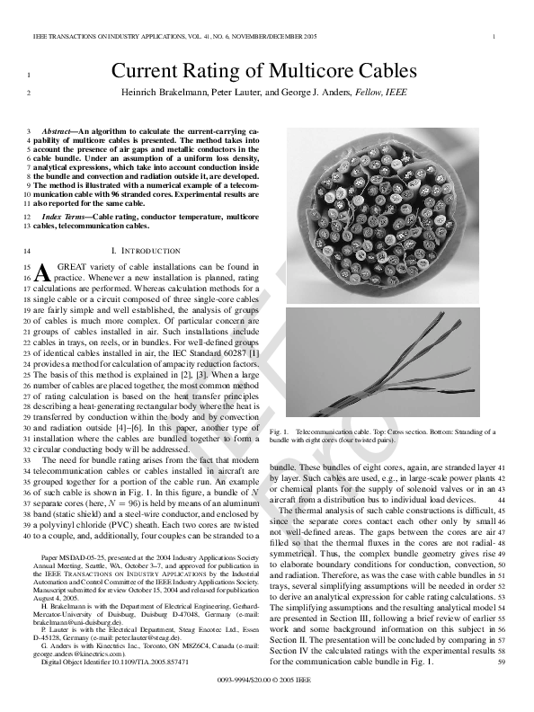 (PDF) Current Rating of Multicore Cables The method is illustrated with ...