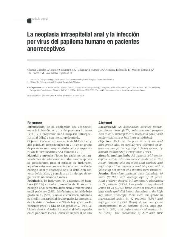 (PDF) [Anal intraepithelial neoplasia (NIA) and infection with human ...