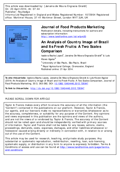 (PDF) An Analysis of Country Image of Brazil and Its Fresh Fruits: A ...