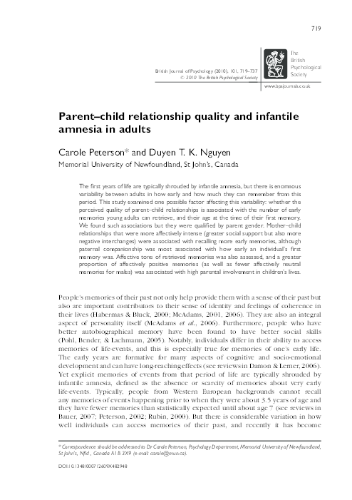 Infantile amnesia example image