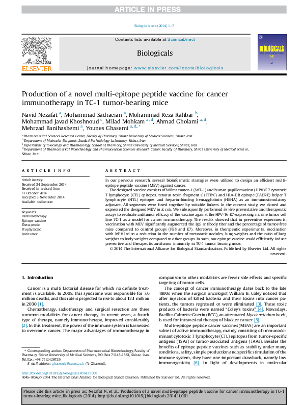 (PDF) Production of a novel multi-epitope peptide vaccine for cancer ...