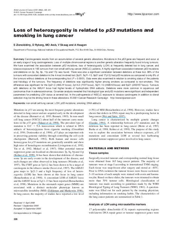 (PDF) Loss of heterozygosity is related to p53 mutations and smoking in ...