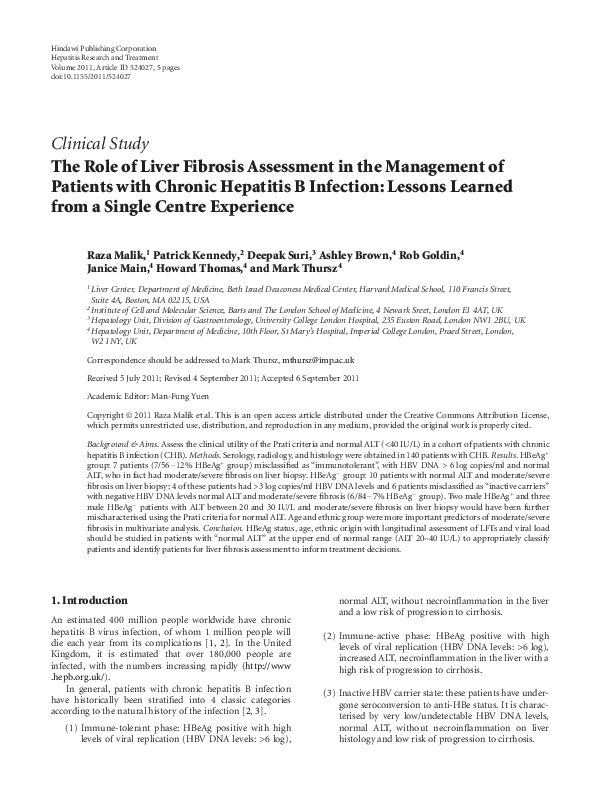 (PDF) The Role of Liver Fibrosis Assessment in the Management of ...