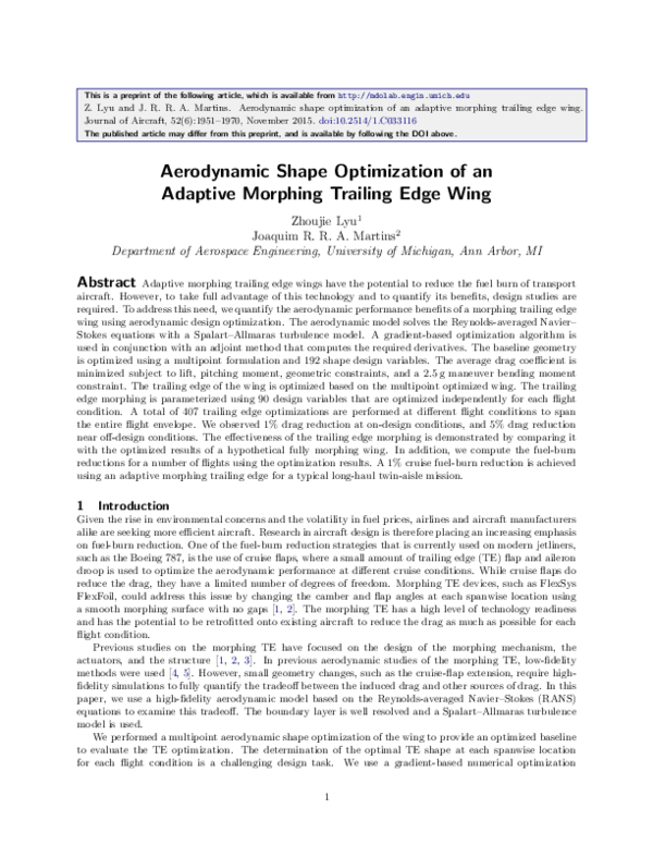 (PDF) Aerodynamic Shape Optimization of an Adaptive Morphing Trailing ...