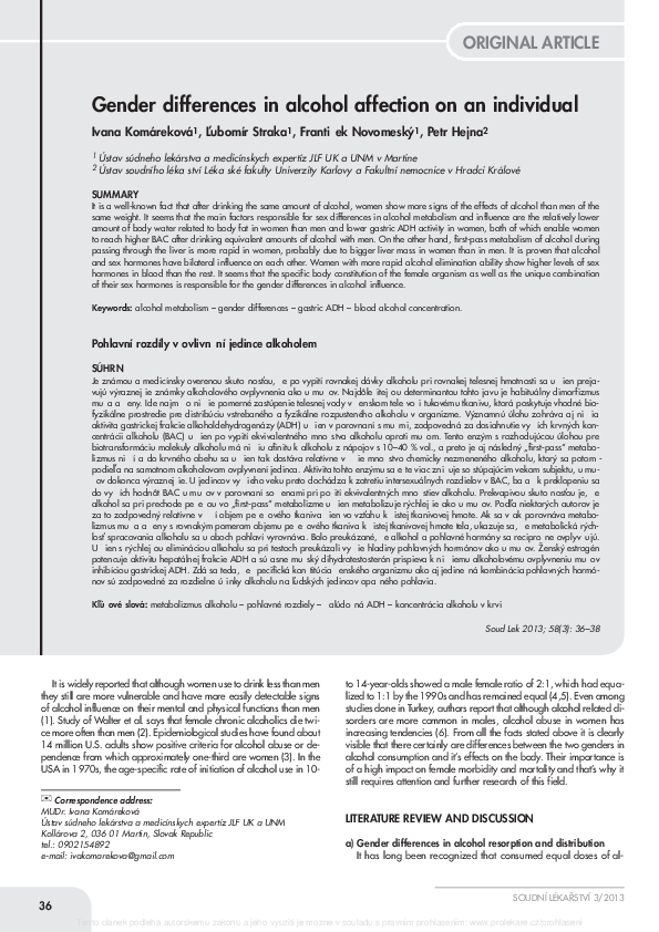 (PDF) Gender differences in alcohol affection on an individual