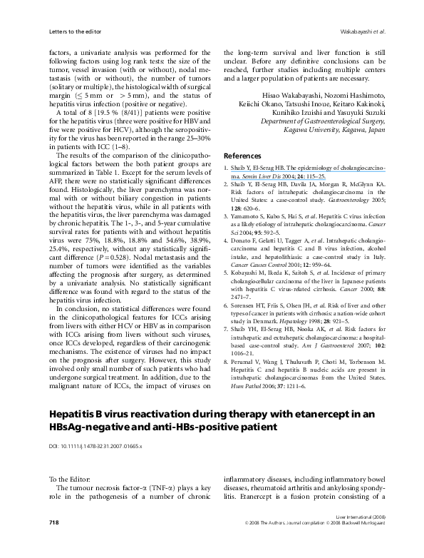 (PDF) Hepatitis B virus reactivation during therapy with etanercept in ...