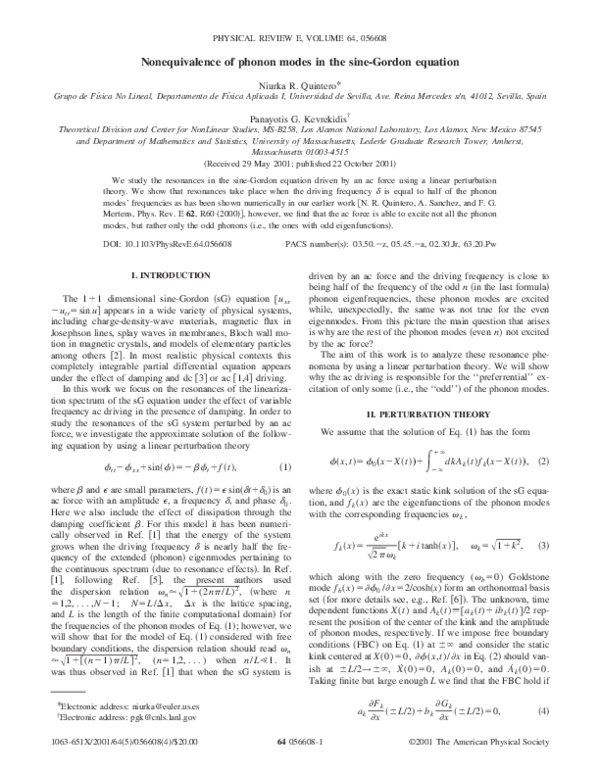 (PDF) Nonequivalence of phonon modes in the sine-Gordon equation