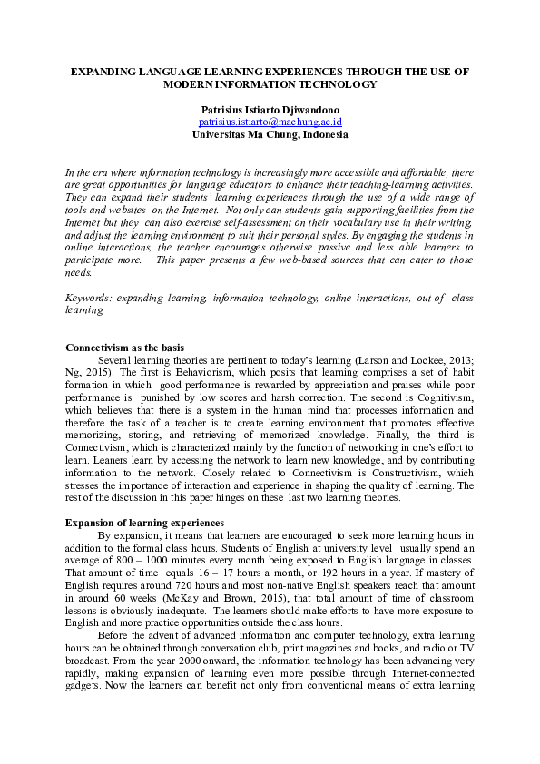 (DOC) EXPANDING LANGUAGE LEARNING EXPERIENCES THROUGH THE USE OF MODERN ...