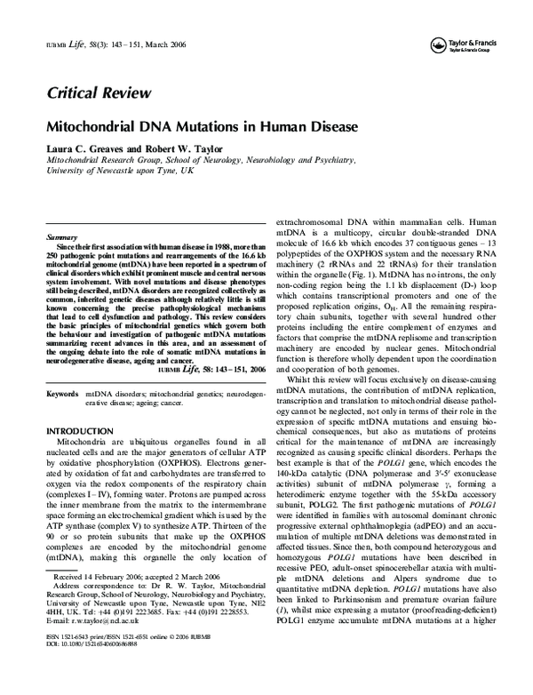 (PDF) Mitochondrial DNA mutations in human disease