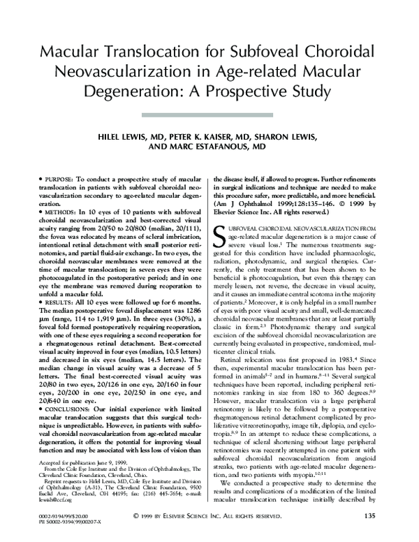 (PDF) Macular translocation for subfoveal choroidal neovascularization ...