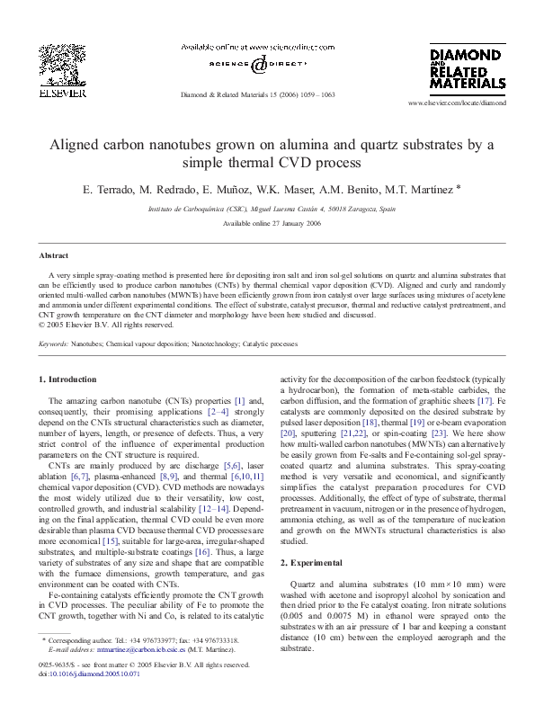 (PDF) Aligned carbon nanotubes grown on alumina and quartz substrates ...