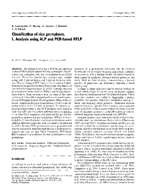 (PDF) Classification of rice germplasm. I. Analysis using ALP and PCR ...