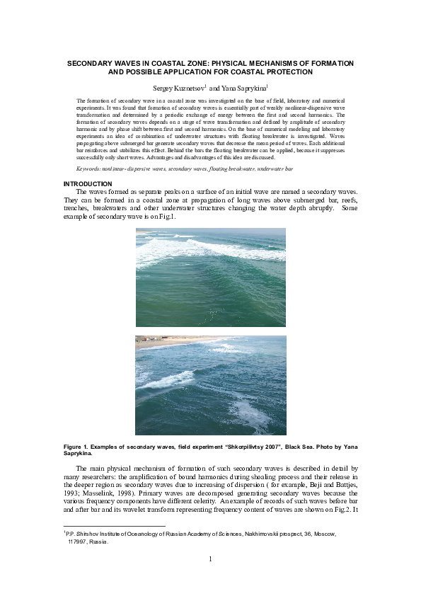  PDF SECONDARY WAVES IN COASTAL ZONE PHYSICAL MECHANISMS OF FORMATION