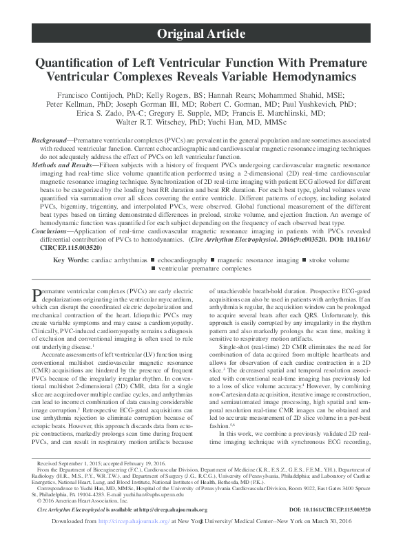 (PDF) Quantification of Left Ventricular Function With Premature ...