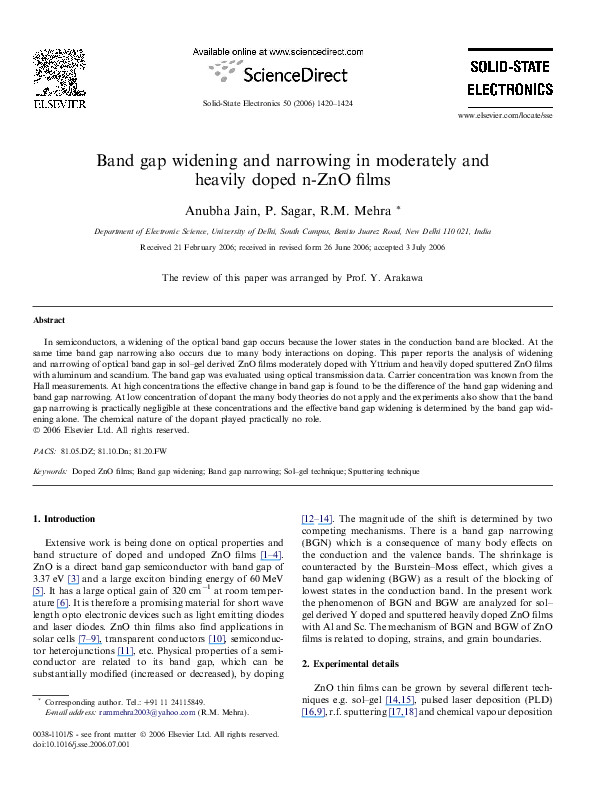 (PDF) Band gap widening and narrowing in moderately and heavily doped n ...