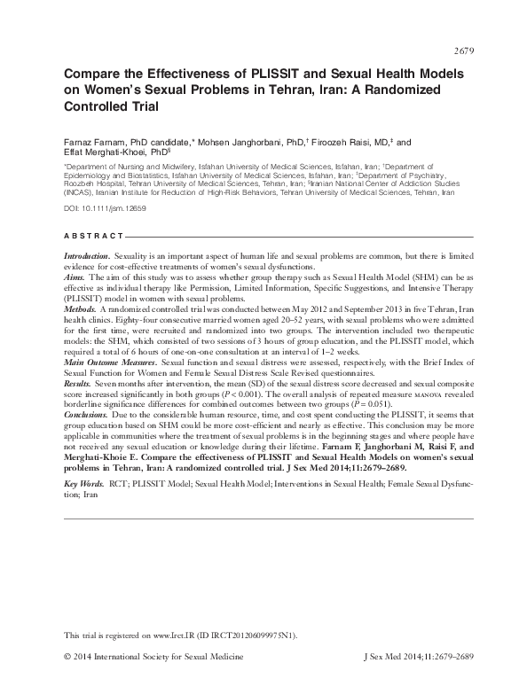 (PDF) Compare the effectiveness of PLISSIT and sexual health models on ...
