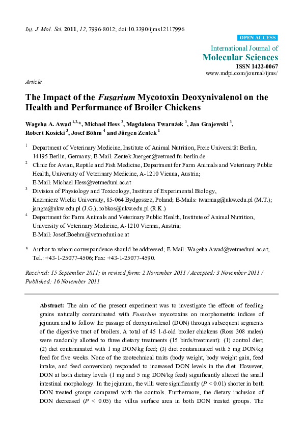 (PDF) The Impact of the Fusarium Mycotoxin Deoxynivalenol on the Health ...