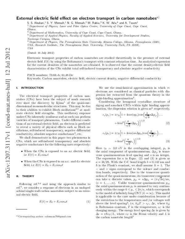 (PDF) External Electric Field Effect on Electrons Transport in Carbon ...
