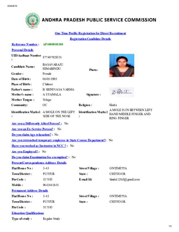 PDF) One Time Profile Registration for Direct Recruitment 