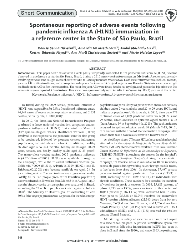 (PDF) Spontaneous reporting of adverse events following pandemic ...
