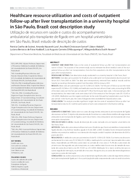 (PDF) Healthcare resource utilization and costs of outpatient follow-up ...