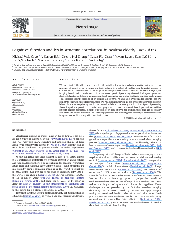 (PDF) Cognitive function and brain structure correlations in healthy ...
