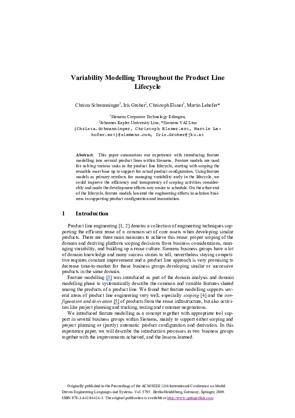 (PDF) Variability Modelling throughout the Product Line Lifecycle