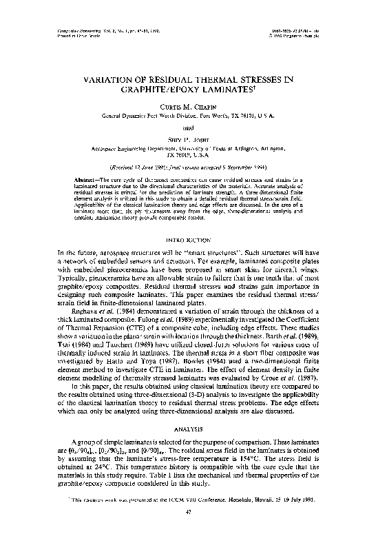 (PDF) Variation of residual thermal stresses in graphite/epoxy laminates
