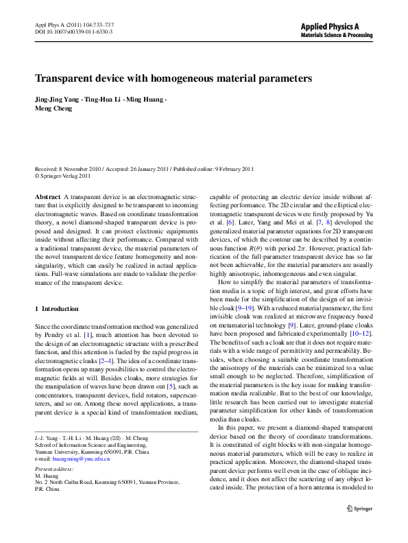 (PDF) Transparent device with homogeneous material parameters