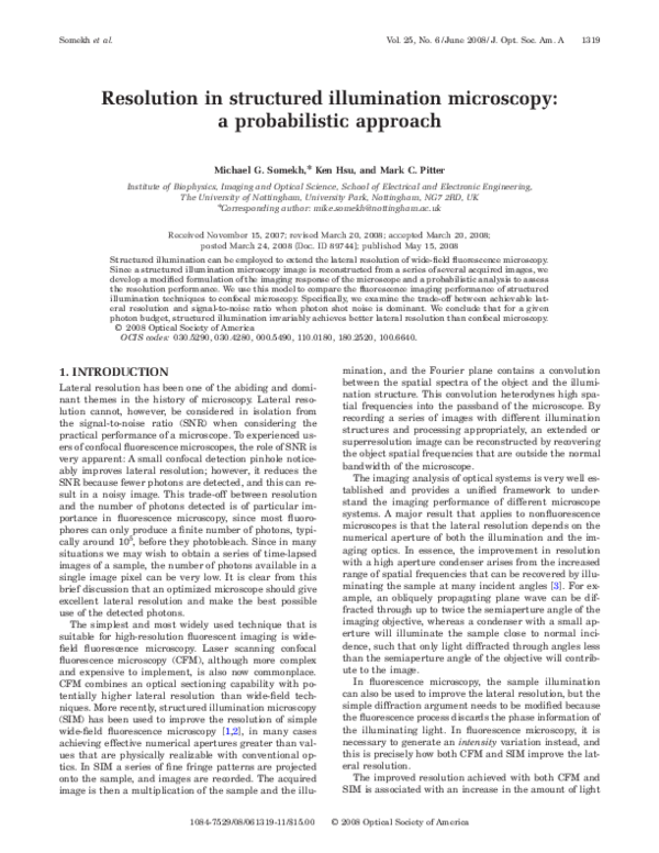 (PDF) Resolution in structured illumination microscopy: a probabilistic ...