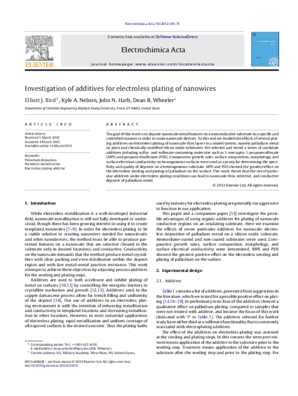 (PDF) Investigation of additives for electroless plating of nanowires