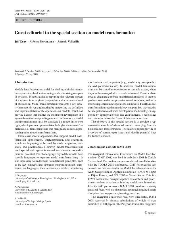 (PDF) Guest editorial to the special section on model transformation