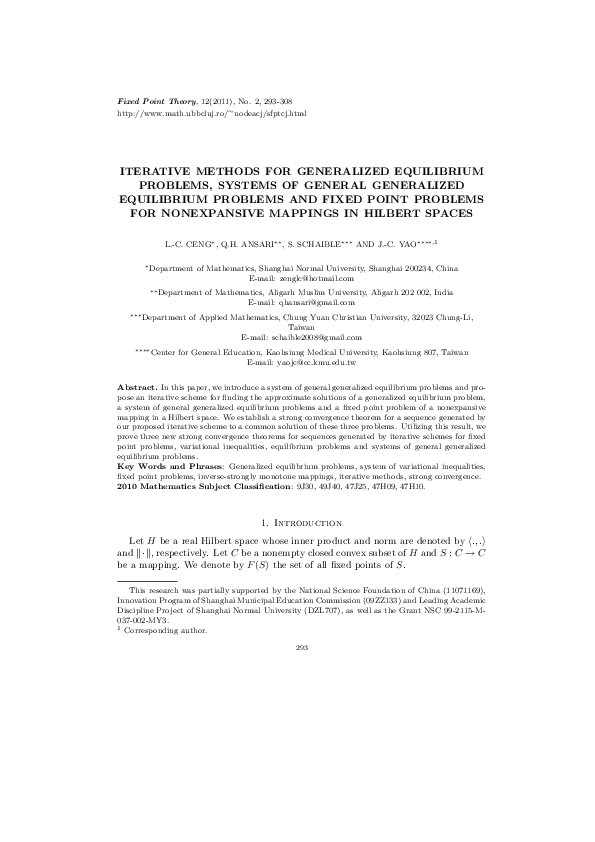 (PDF) Iterative methods for generalized equilibrium problems, systems ...