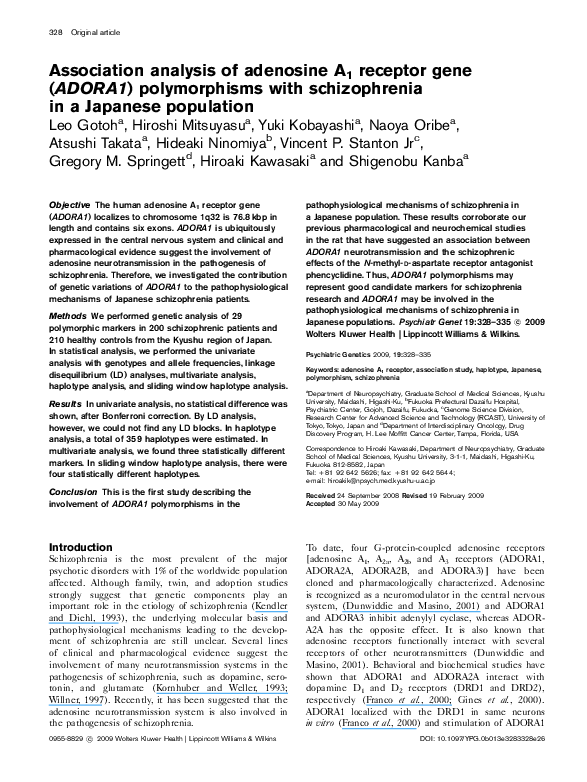 (PDF) Association analysis of adenosine A1 receptor gene (ADORA1 ...