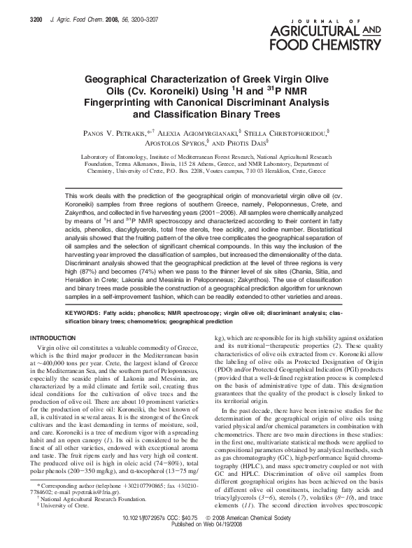 (PDF) Geographical Characterization of Greek Virgin Olive Oils (Cv ...