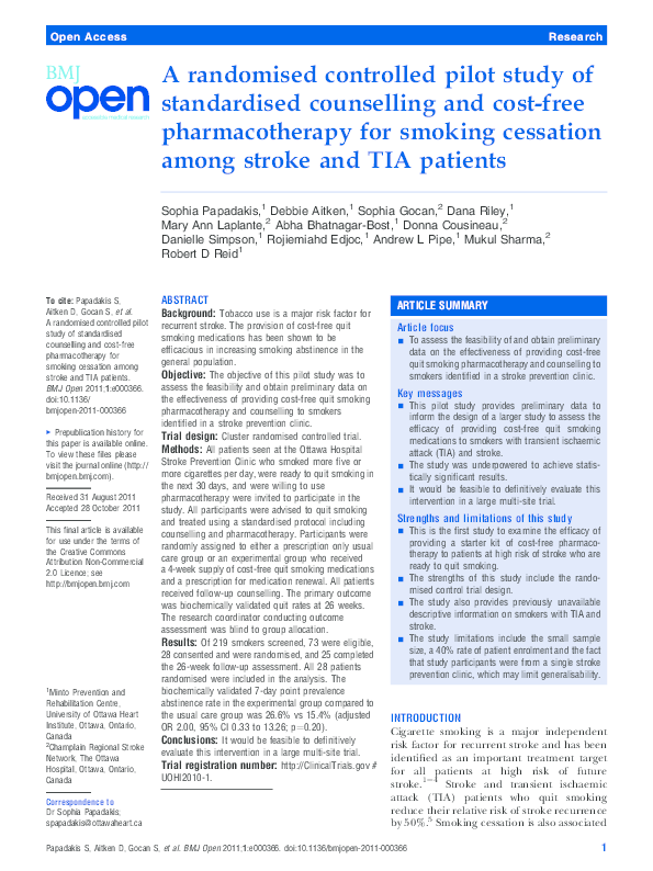(PDF) A randomised controlled pilot study of standardised counselling ...