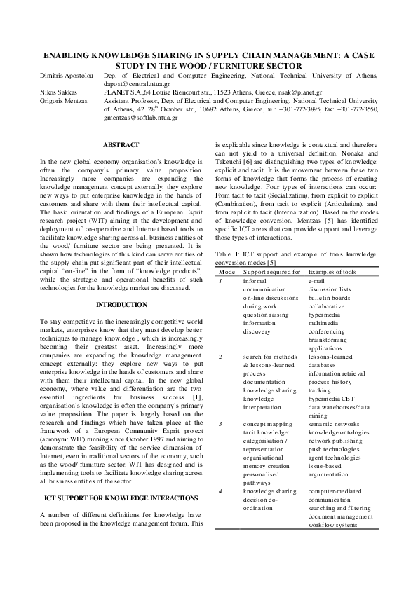 (PDF) Enabling Knowledge Sharing in Supply Chain Management: A Case ...