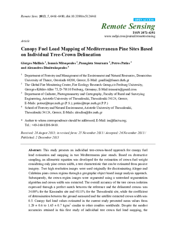 (PDF) Canopy fuel load mapping of mediterranean pine sites based on ...
