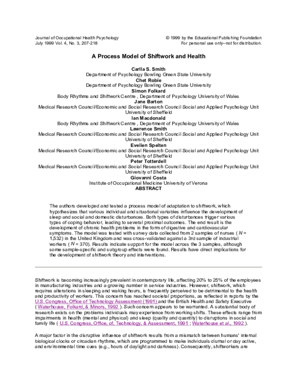 (PDF) A process model of shiftwork and health