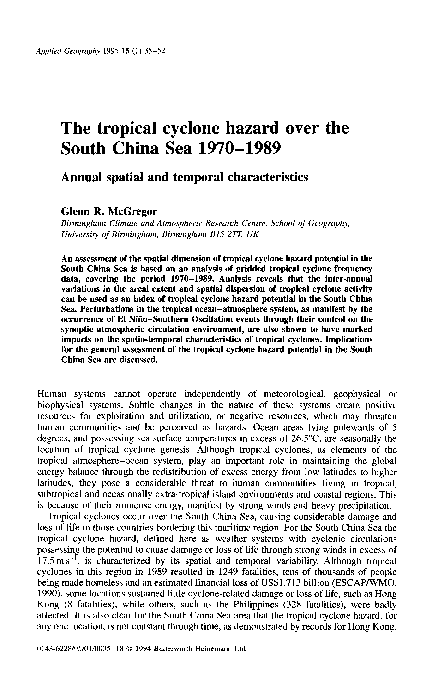 (PDF) The tropical cyclone hazard over the South China Sea 1970–1989